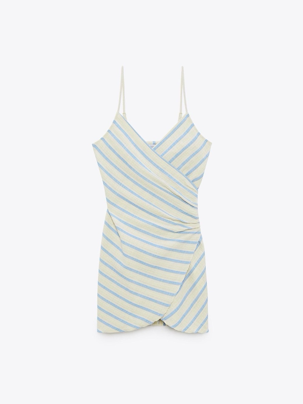 Zara Striped Faux-Wrap Mini Dress in Light Blue and Cream